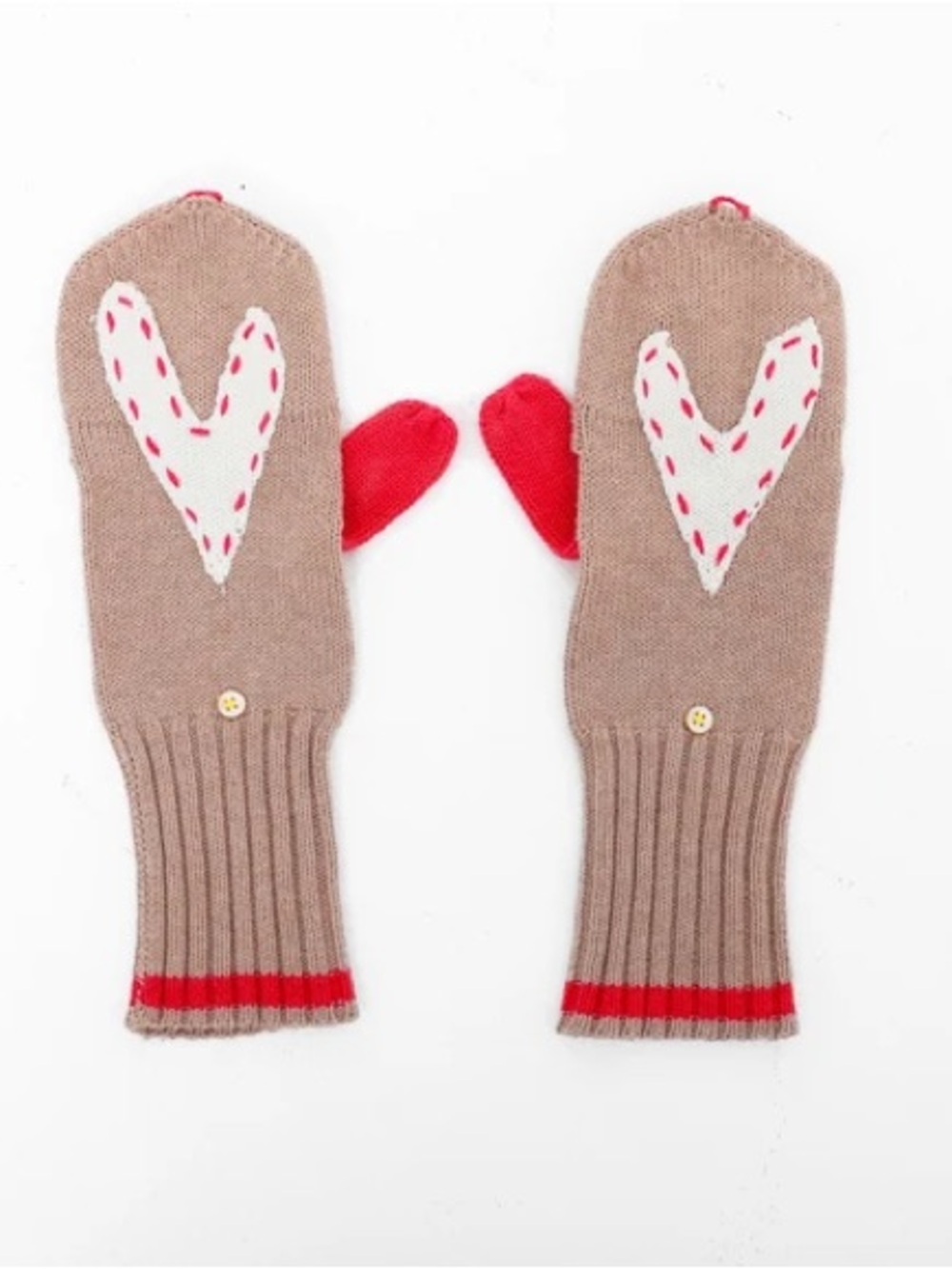 Kerri Rosenthal Heart Mittens Birch One Size Knit Convertible Gloves NWT $98